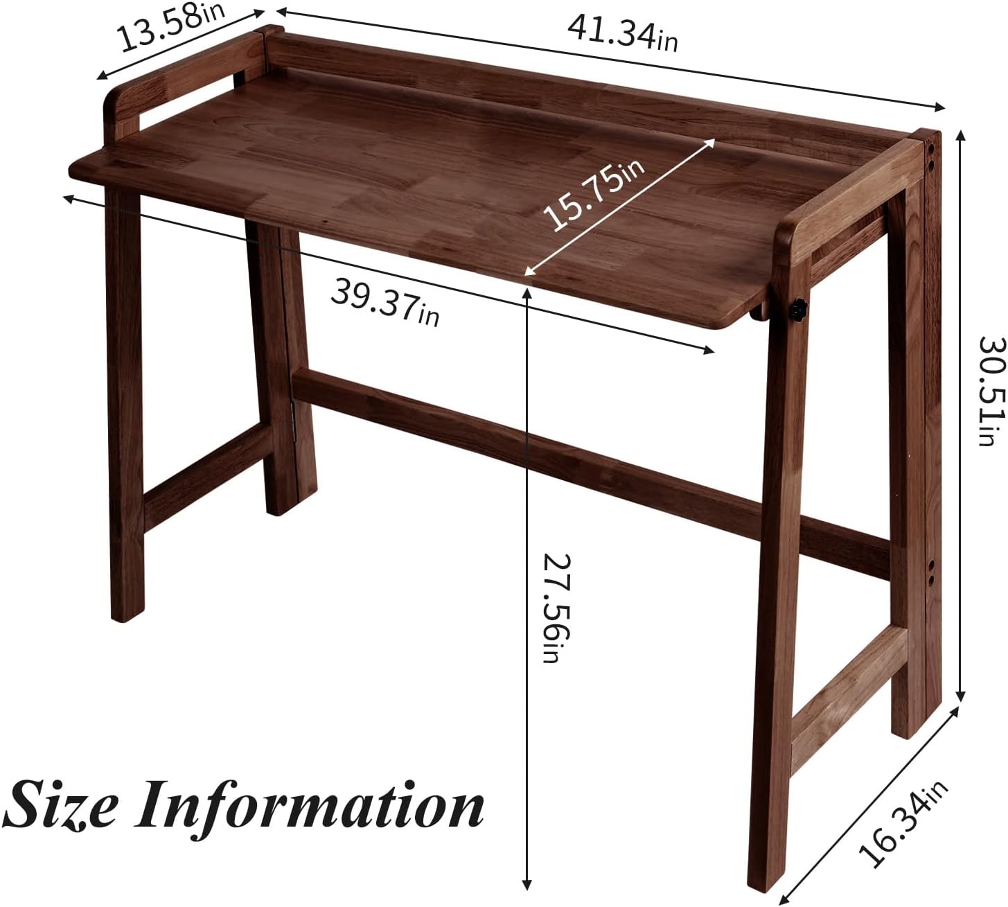 Size 39.4 W x 27.6 H x 13.6 D Inches, Computer Desk, Foldable Desk, Home Office Desks, Solid Wood Writing Desk, Mid Century Modern Desks, Oak Study Table, Folding Desks for Small Spaces, 39.4 W x 27.6 H x 13.6 D Inches, Walnut